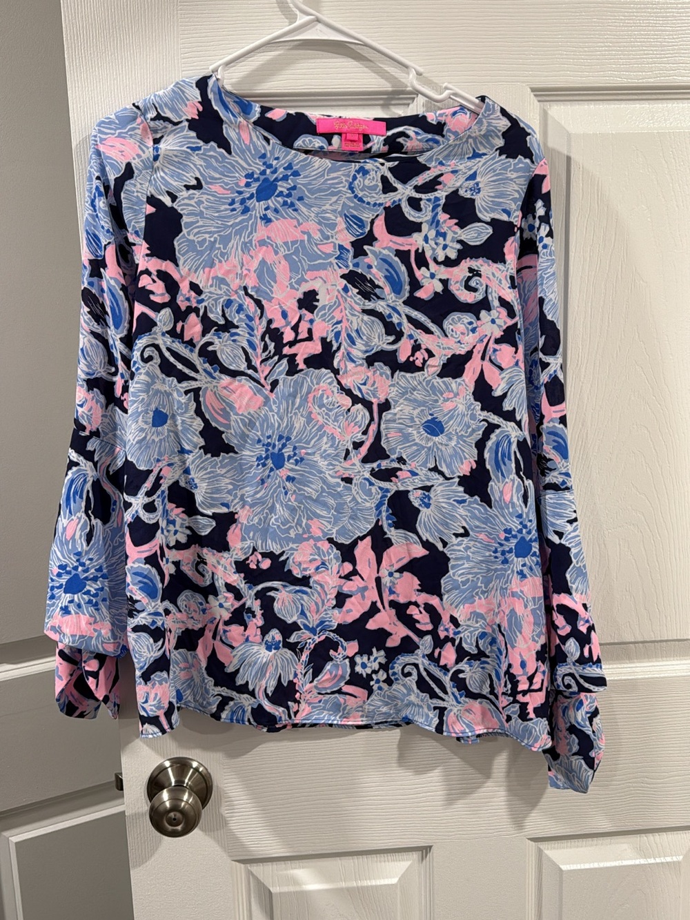 Lilly Pulitzer Navy Floral Long Sleeve Top with Light Blue & Pink Accents